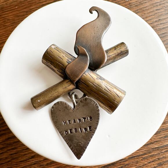 Heart's Desire Mixed Metal Brooch Silver Brass Copper Handmade Signed Collz - Picture 13 of 13